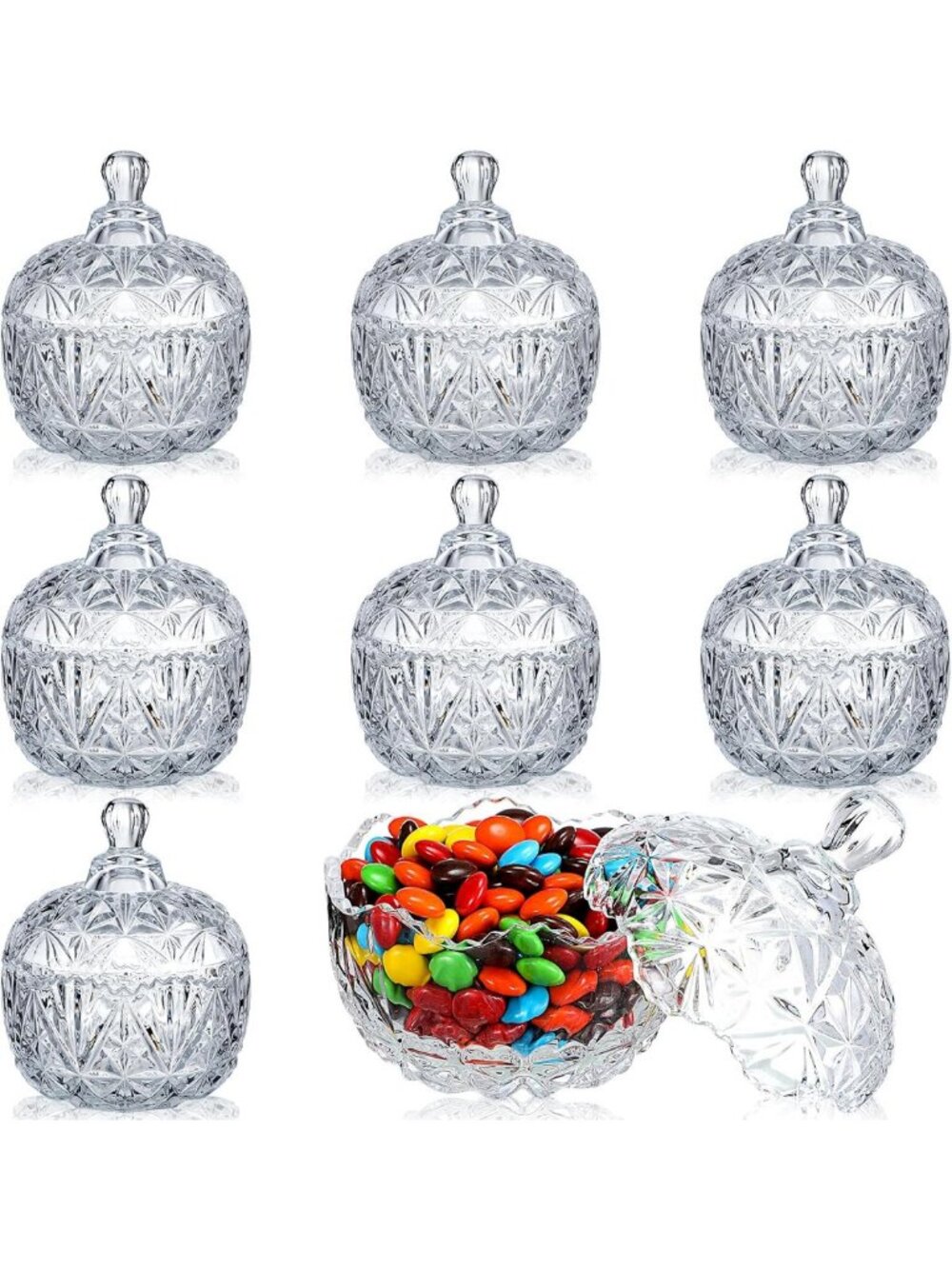 Set of 8 Decorative Glass Candy Jars with Lids - Cute Apothecary Bowls for Home